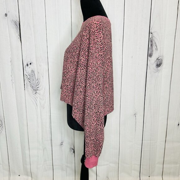 LE LIS Pink Animal Print Cropped Balloon Sleeve Pullover Sz L - Picture 4 of 9